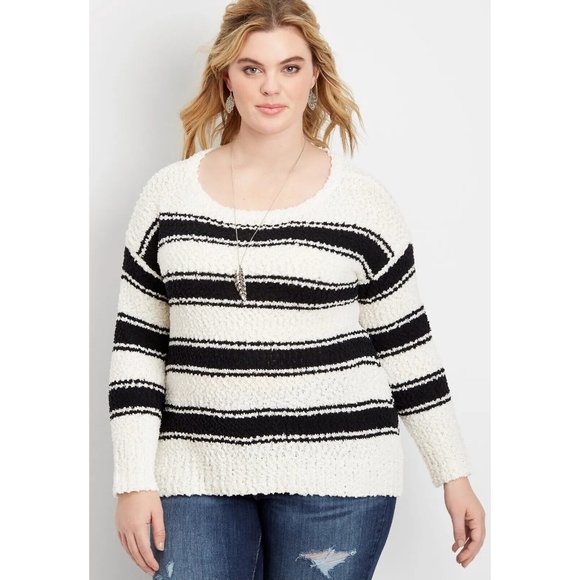 Maurices Sweaters - Maurices Sweater Beige Black Stripe Pullover Popcorn Knit